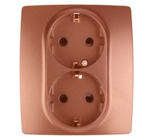 Розетка 12-2104-14 2-ая с заземлением со шторками, 16АХ-250В,  медь  Б0019333  ЭРА