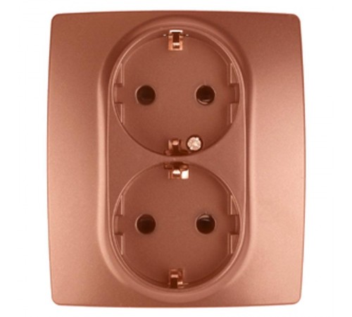 Розетка 12-2104-14 2-ая с заземлением со шторками, 16АХ-250В,  медь  Б0019333  ЭРА