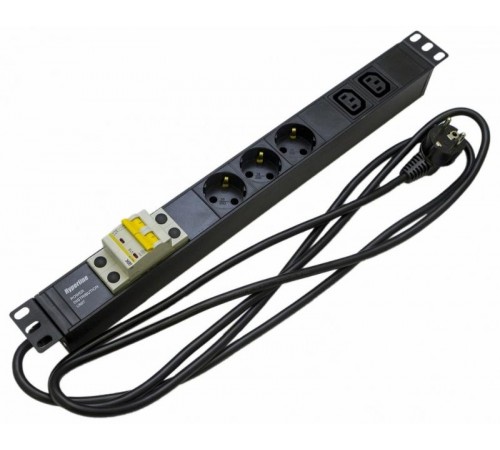 SHE19-3SH-2IEC-B-2.5EU Блок розеток для 19" шкафов, горизонтальный, 3 розетки Schuko, 2 розетки IEC320 C13, 482.6x44.4x44.4мм  397015  Hyperline