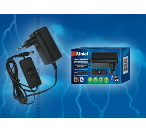 Блок питания для светодиодов с вилкой UET-VPA-024A20 24 Вт, 12В, IP20  06314  Uniel