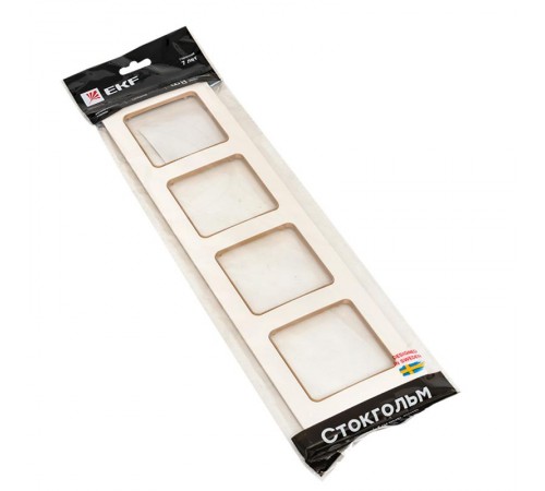 Стокгольм Рамка 4-местная белая с линией цвета шампань PROxima  EAM-G-303-20  EKF