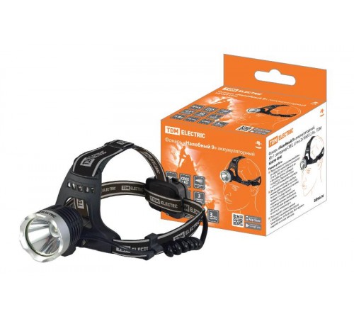 Фонарь "Налобный 9" аккумуляторный, 5Вт 1 светодиод CREE, Li-Ion 2x18650 2 Ач,  SQ0350-0048  TDM