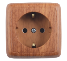 Розетка открытой установки, одноместная, с заземляющим контактом, со шторкой, с монтажной пластиной, цвет дуб  РА16-116-05  HEGEL