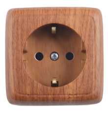 Розетка открытой установки, одноместная, с заземляющим контактом, со шторкой, с монтажной пластиной, цвет дуб  РА16-116-05  HEGEL