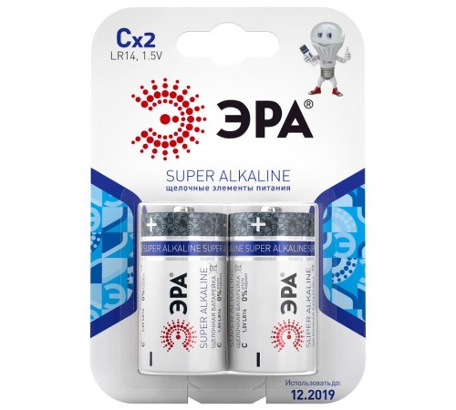 Батарейка щелочная (алкалиновая)  LR14-2BL (12/96/5376) (C)   C0038444  ЭРА