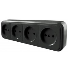 Розетка 4-местная без заземляющего контакта, 250В, 16А, IP20, PST16-60-20 (RA 16-464-Ч), черный  39702  STEKKER