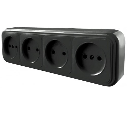 Розетка 4-местная без заземляющего контакта, 250В, 16А, IP20, PST16-60-20 (RA 16-464-Ч), черный  39702  STEKKER