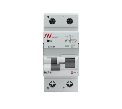 Выключатель автоматический дифференциального тока DVA-6 1п+N 16А D 100мА тип AC AVERES  rcbo6-1pn-16D-100-ac-av  EKF