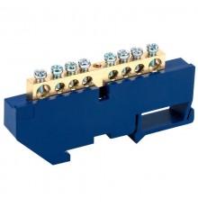 Шина "N" нулевая с синим изолятором на DIN-рейку 6x9 мм стойка бол. 8 групп  11-2340  REXANT