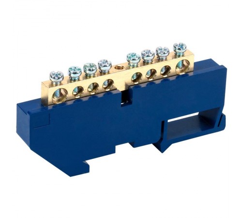 Шина "N" нулевая с синим изолятором на DIN-рейку 6x9 мм стойка бол. 8 групп  11-2340  REXANT