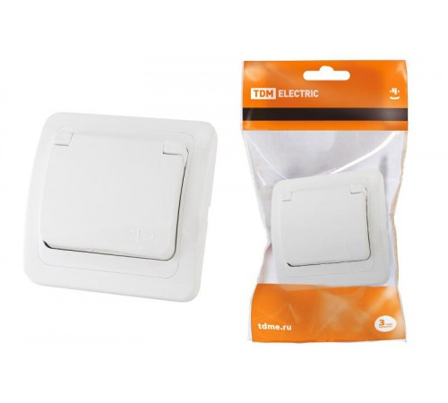 Розетка с крышкой 2П+З 16А белая "Валдай"   SQ1804-0011  TDM