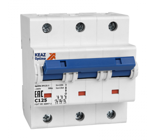 Выключатель автоматический трехполюсный OptiDin BM125 80А D 20кА (BM125-3D80-14ln-УХЛ3)  138602  КЭАЗ