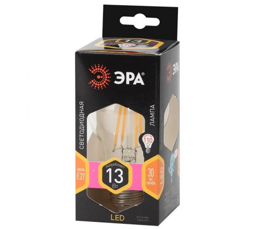 Лампа светодиодная F-LED A60-13W-827-E27 (филамент, груша, 13Вт, тепл., Е27)  Б0035027  ЭРА