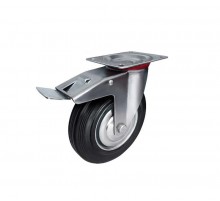 Колесо промышл. поворот. стал.ободс  резин шиной и роликоподшип., площадка, D125, с торм  - накл. Te  127472  Tech-KREP