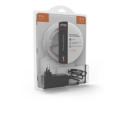 Лента светодиодная Basic в комплекте LED 2835/60 12V 6W/m 600lm/m 3000K 8mm IP65 5m 1/50  BT013  Gauss