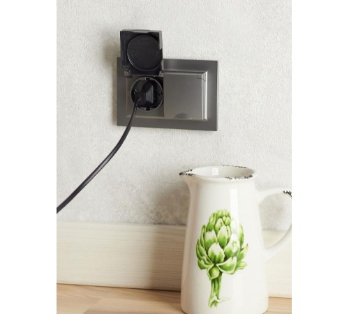 BRITE Розетка 2-ая с крышкой 16А в сб IP44 РСбш12-3-44-БрС сталь  BR-R26-16-44-K46-F  IEK