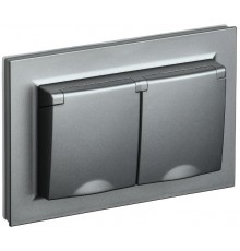 BRITE Розетка 2-ая с крышкой 16А в сб IP44 РСбш12-3-44-БрС сталь  BR-R26-16-44-K46-F  IEK