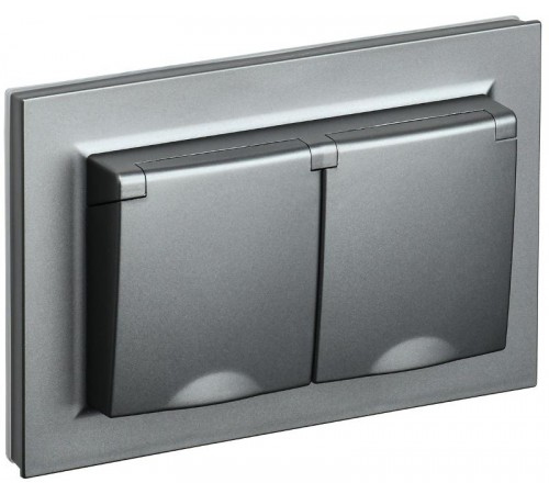 BRITE Розетка 2-ая с крышкой 16А в сб IP44 РСбш12-3-44-БрС сталь  BR-R26-16-44-K46-F  IEK