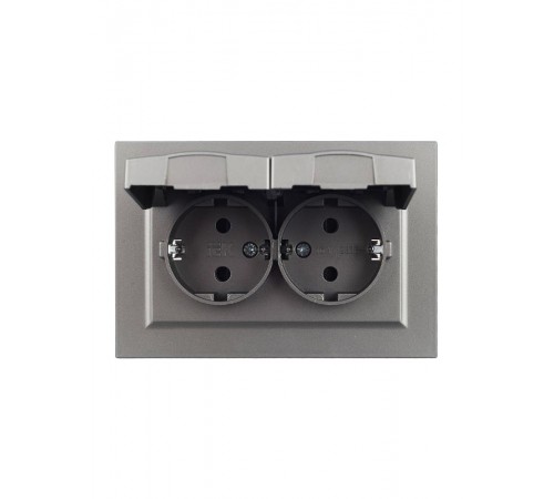 BRITE Розетка 2-ая с крышкой 16А в сб IP44 РСбш12-3-44-БрС сталь  BR-R26-16-44-K46-F  IEK