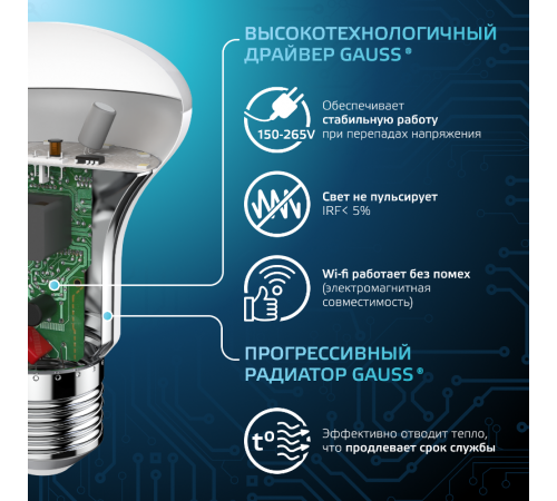 Лампа светодиодная LED 9Вт E27 220В 4100К Reflector R63  106002209  Gauss