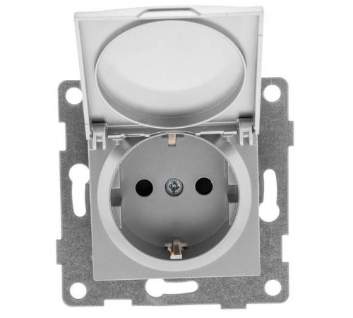 Ugra Розетка 1-ой с/з с з/ш и крышкой, СУ , 16А, 250В, серебро  С11Р91-004  GUSI Electric