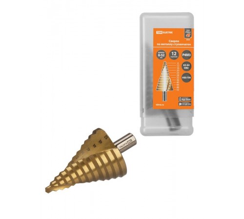 Сверло по металлу ступенчатое, 6-52 мм, 12 ступеней, нитрид., HSS, цилиндр. хв., "Рубин"   SQ1090-0723  TDM