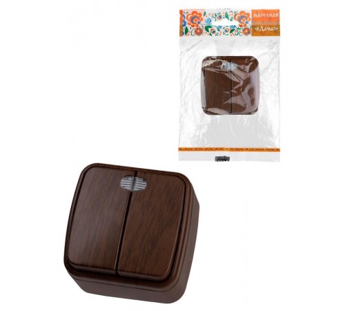 Выключатель 2-кл. открытой установки с подсветкой IP20 10А, венге "Дача" Народная  SQ1824-0044  TDM