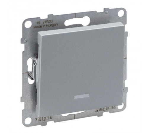 SUNO Переключатель 10АХ 250В с подсветкой. Безвинтовые зажимы. Цвет "Алюминий"  721316  Legrand