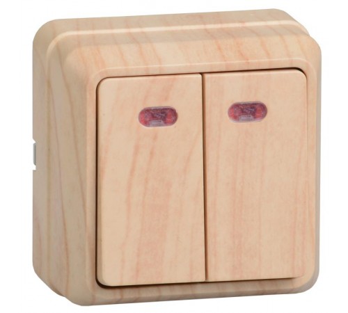 ОКТАВА сосна Выключатель 2-клавишный с индикацией 10А ВС20-2-1-ОС EVO21-K03-10-DC  GENERICA