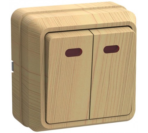 ОКТАВА сосна Выключатель 2-клавишный с индикацией 10А ВС20-2-1-ОС EVO21-K03-10-DC  GENERICA