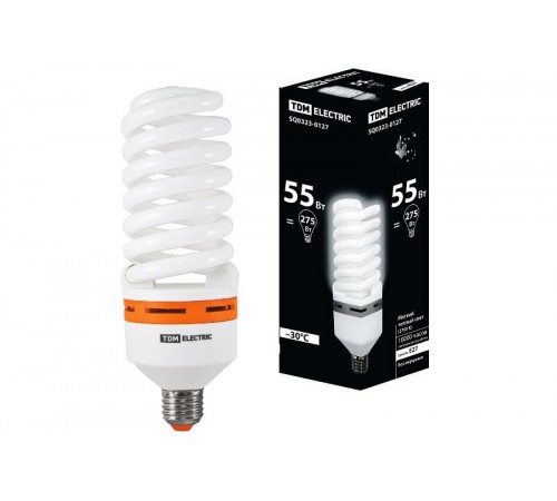 Лампа энергосберегающая КЛЛ-FS-55 Вт-2700 К-Е27 (73х218 мм)  SQ0323-0127  TDM