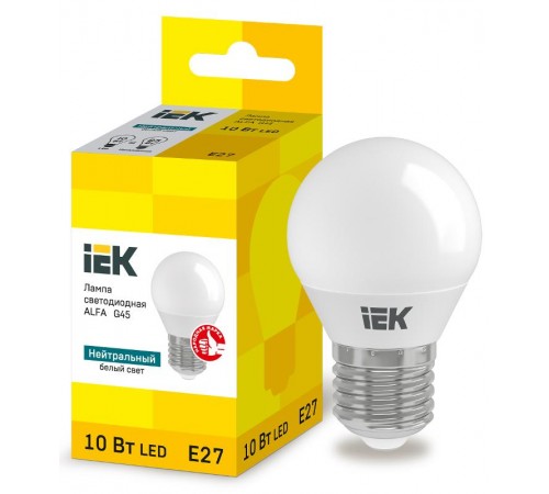 Лампа светодиодная  ALFA G45 шар 10Вт 230В 4000К E27  LLA-G45-10-230-40-E27  IEK