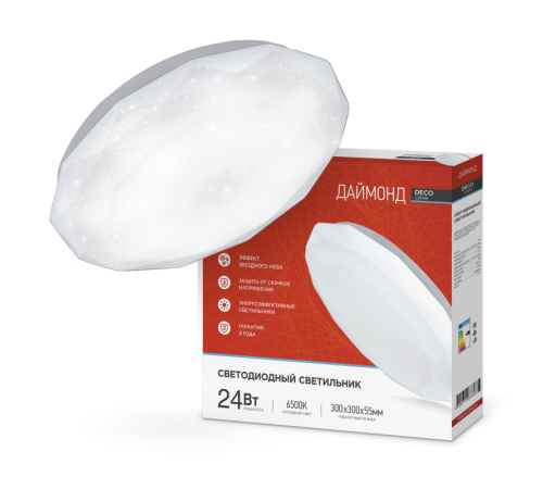 Светильник светодиодный серии DECO 24Вт 230В 6500К 1560лм 300х55мм ДАЙМОНД  4690612033693  IN HOME