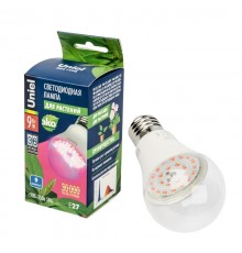 Лампа светодиодная LED-A60-9W/SP/E27/CL ALM01WH LED для растений. "груша" прозрачная колба. Материал корпуса пластик. Упаковка .  09645  Uniel