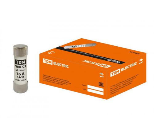 Вставка плавкая ПВЦ-С3 14х51 aR (быстродействующая) 16А  SQ0729-0049  TDM