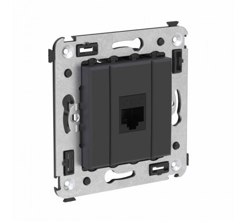 Компьютерная розетка RJ-45 без шторки в стену, кат.6 одинарная, "Avanti", "Черный матовый"  4412693  DKC