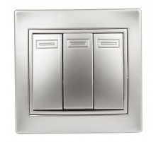 1-106-03 Intro Выключатель тройной, 10А-250В, IP20, СУ, Plano, алюминий  Б0030050  Intro