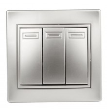 1-106-03 Intro Выключатель тройной, 10А-250В, IP20, СУ, Plano, алюминий  Б0030050  Intro