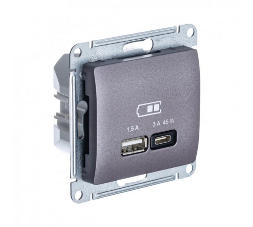 Glossa Сиреневый туман USB Розетка A + тип-C 45W высокоскор.заряд. QC PD  GSL001429  SE