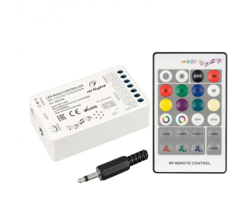 Аудиоконтроллер ARL-SOUND-RGB/RGBW (12-24V, 4x4A, RF ПДУ 24кн) (Arlight, IP20 Пластик, 3 года)  034726  Arlight