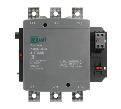 Контактор 500А 220В_АС АС3_ АС4 1НО+1НЗ КМ-102  21970DEK  DEKraft