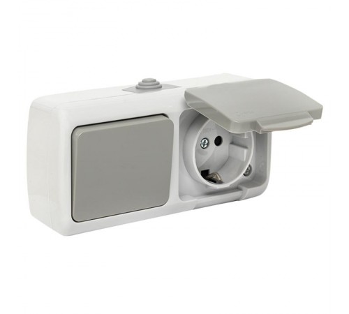 Мурманск Блок  розетка 1-м 16А с заземлением с крышкой+ 1-кл выключатель IP54 серый EKFEFRV16-050-30-540EKF