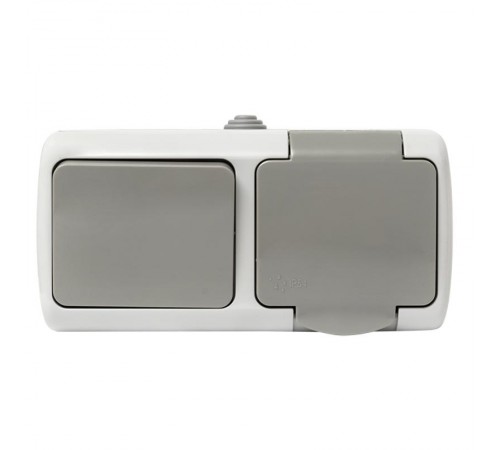 Мурманск Блок  розетка 1-м 16А с заземлением с крышкой+ 1-кл выключатель IP54 серый EKFEFRV16-050-30-540EKF