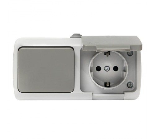 Мурманск Блок  розетка 1-м 16А с заземлением с крышкой+ 1-кл выключатель IP54 серый EKFEFRV16-050-30-540EKF