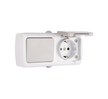 Мурманск Блок  розетка 1-м 16А с заземлением с крышкой+ 1-кл выключатель IP54 серый EKFEFRV16-050-30-540EKF