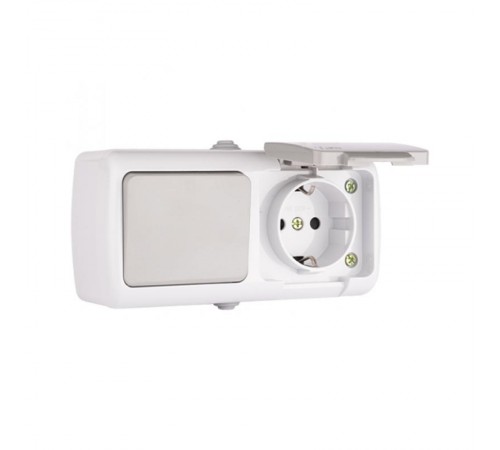 Мурманск Блок  розетка 1-м 16А с заземлением с крышкой+ 1-кл выключатель IP54 серый EKFEFRV16-050-30-540EKF