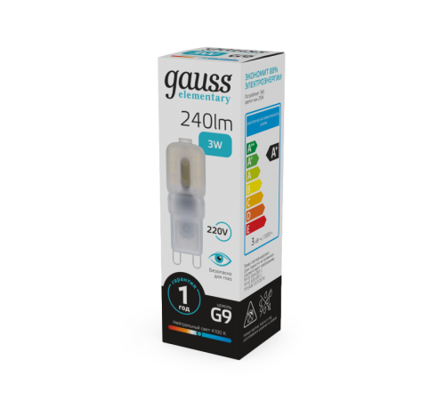 Лампа светодиодная Elementary G9 AC220-240V 3W 240lm 4100K пластик LED 1/10/200  14923  Gauss