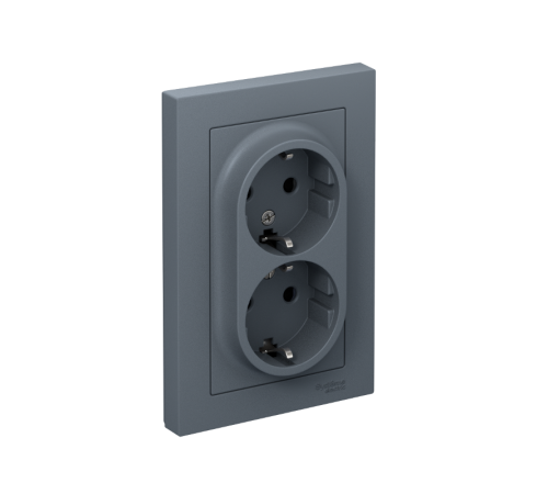 AtlasDesign Грифель Розетка 2-ая с заземлением, со шторками, 16А, (в сборе с рамкой)  ATN000726  SE