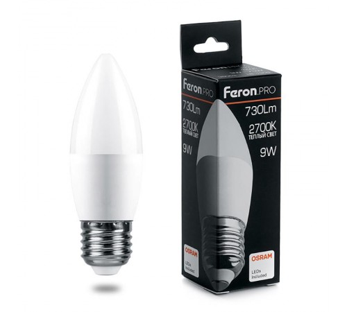Лампа светодиодная .PRO LB-1309 Свеча E27 9W 2700K OSRAM LED  38062  Feron