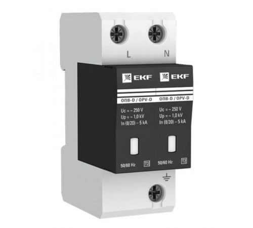 Ограничитель импульсных напряжений серии ОПВ-D/2P In 5кА 230В (с сигнализацией) EKF PROxima  opv-d2  EKF